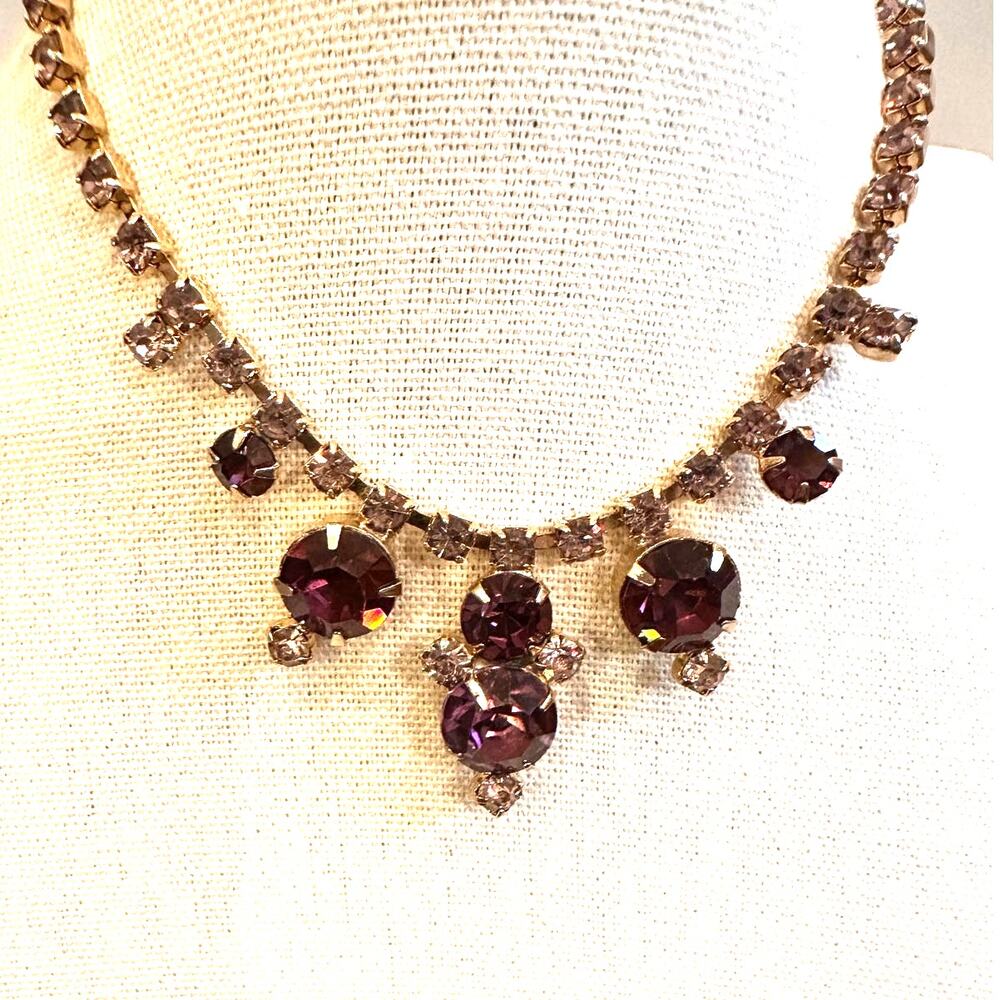 Retro Formal Evening Choker Necklace 14" Long Wedding Guest Purple Rhinestone